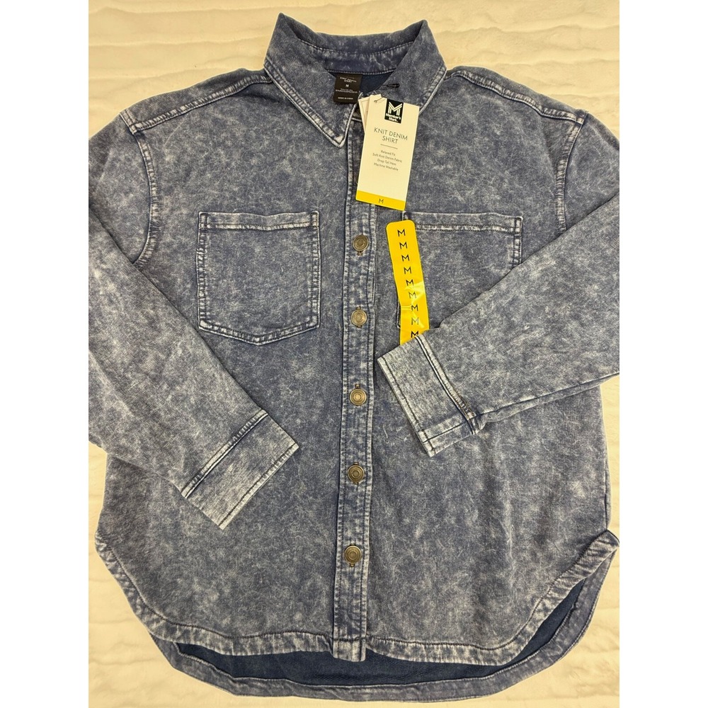 Members Mark Shirt Women Medium Blue Acid Wash Denim‎ Relaxed Soft Knit Button - Picture 7 of 14